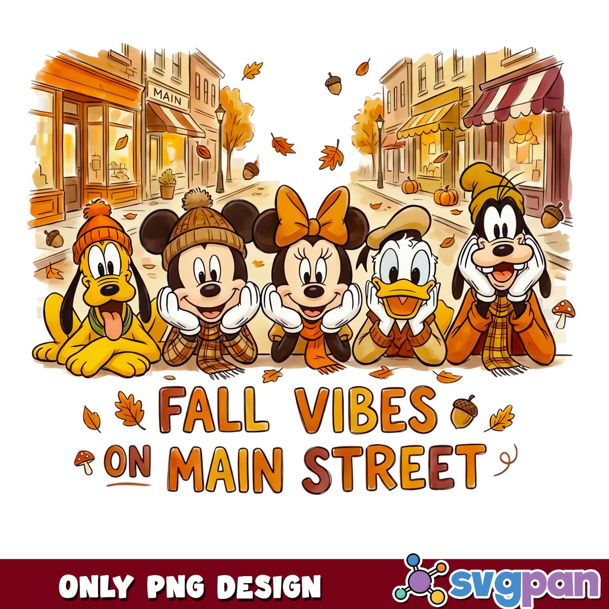 Mickey And Friends Fall Vibes Main Street PNG, Disney Autumn, Fall PNG