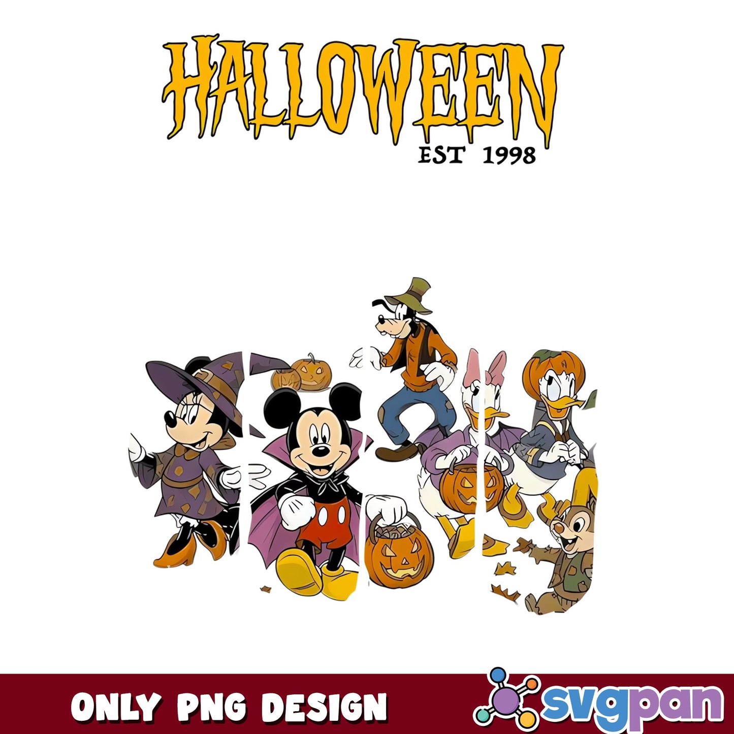Mickey And Friends Halloween Est 1998 Vampire Witch PNG, Disney, PNG