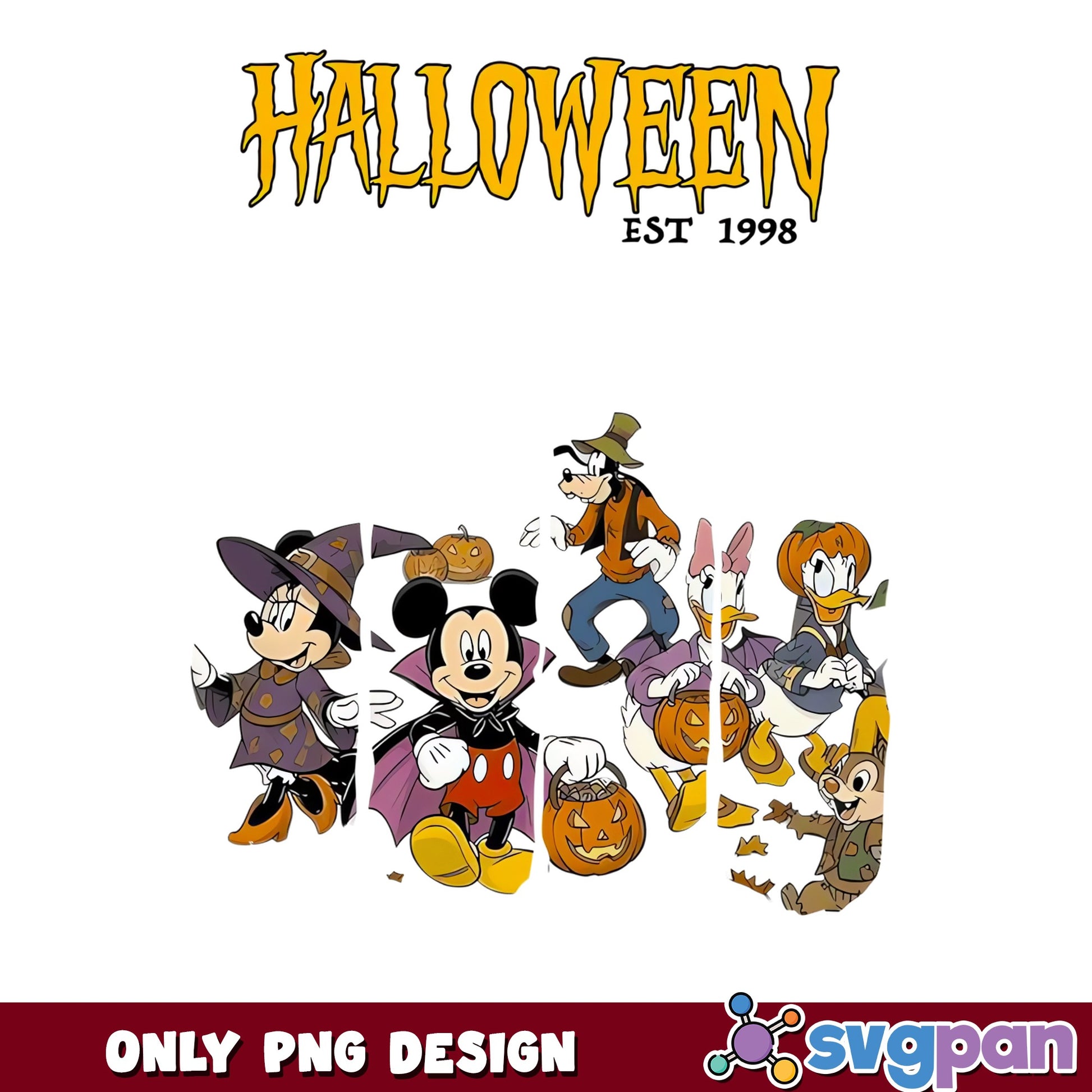 Mickey And Friends Halloween Est 1998 Vampire Witch PNG, Disney, PNG