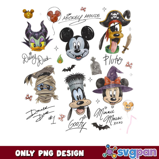 Mickey And Friends Halloween PNG, Spooky Disney Bundle PNG, Minnie Goofy PNG