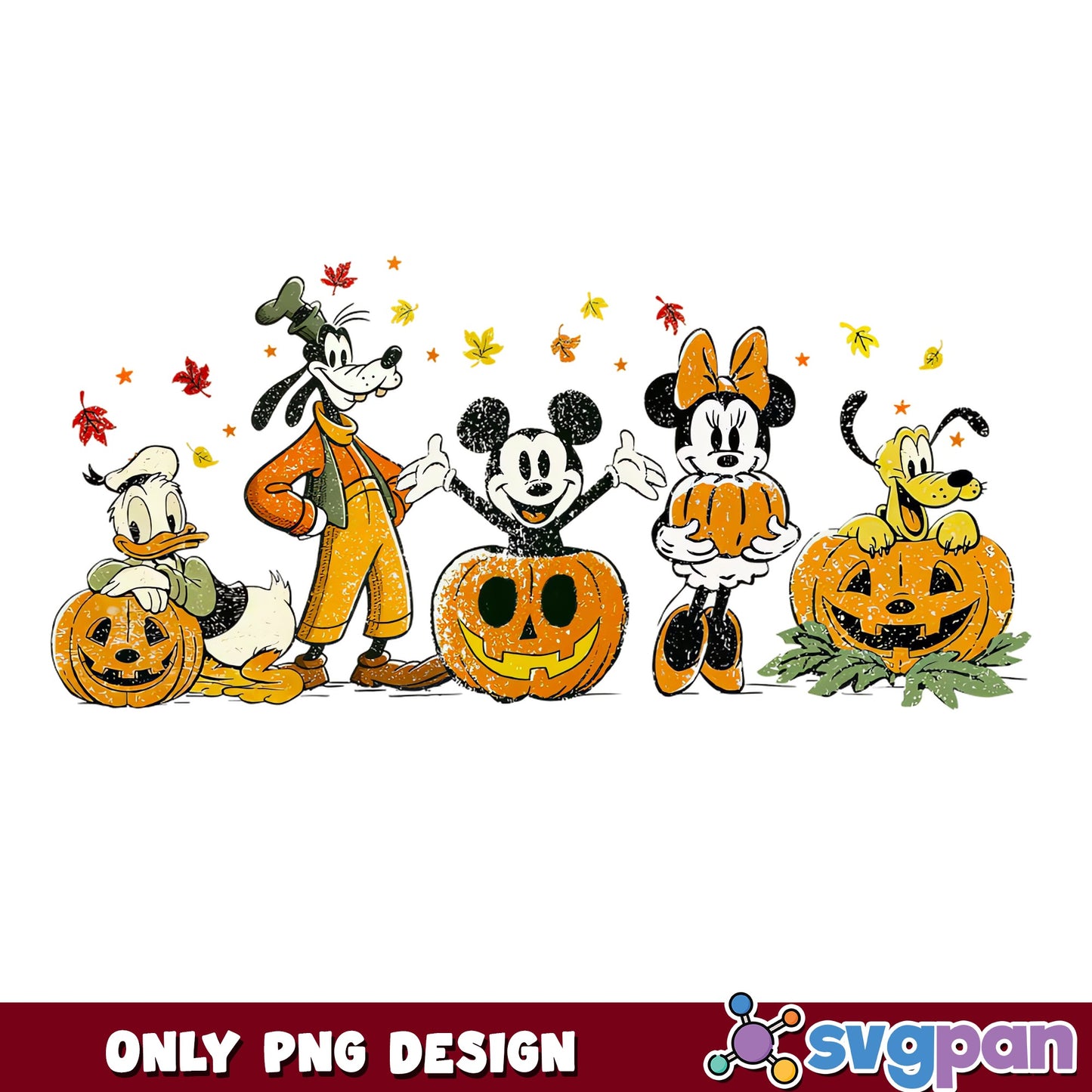 Mickey And Friends Halloween Pumpkin Autumn Leaves PNG, Disney, PNG