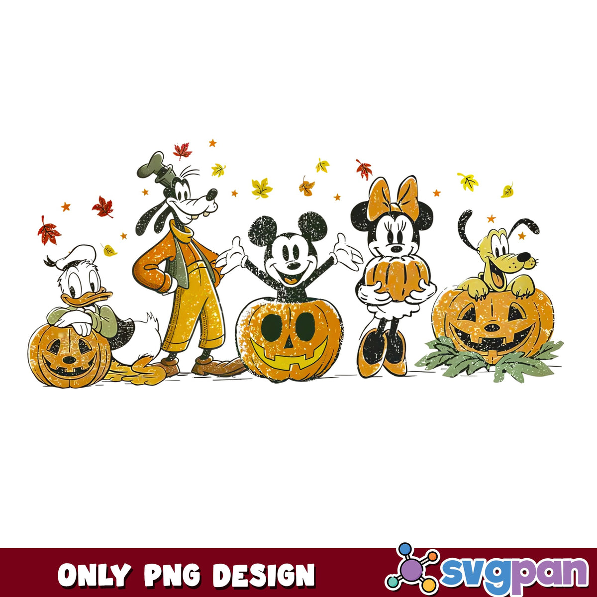Mickey And Friends Halloween Pumpkin Patch PNG, Goofy Donald, Disney