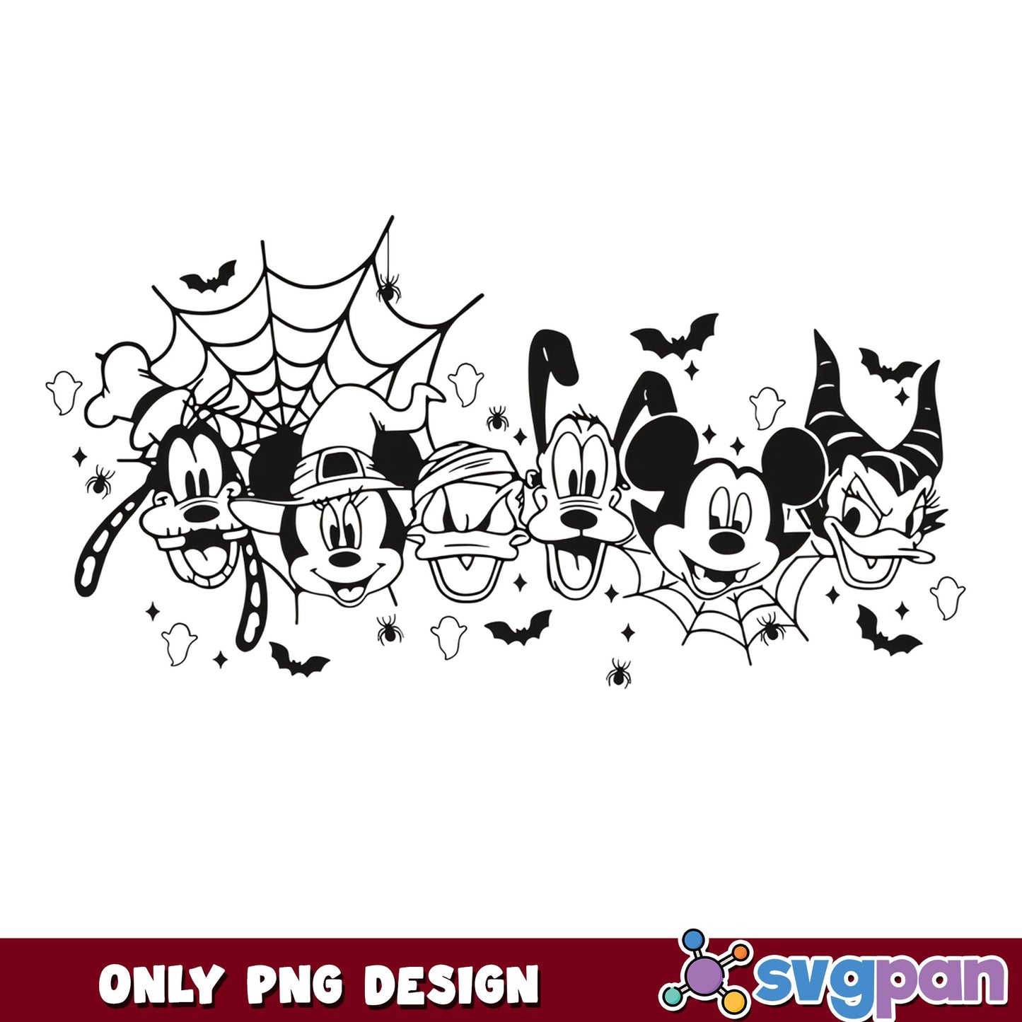 Mickey And Friends Halloween SVG, Goofy Minnie Donald Pluto Bats, PNG