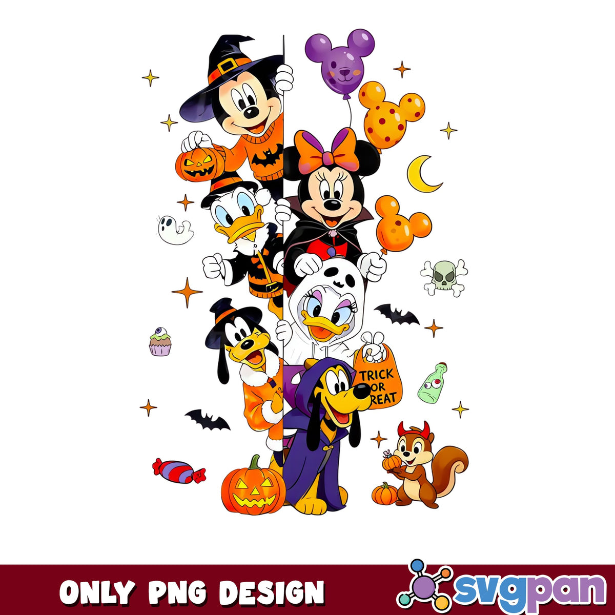 Mickey And Friends Halloween Trick Or Treat PNG, Disney Spooky Costume