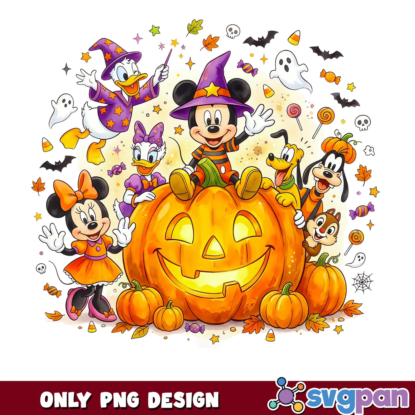 Mickey And Friends Halloween Witch Pumpkin PNG, Disney Spooky, Horror