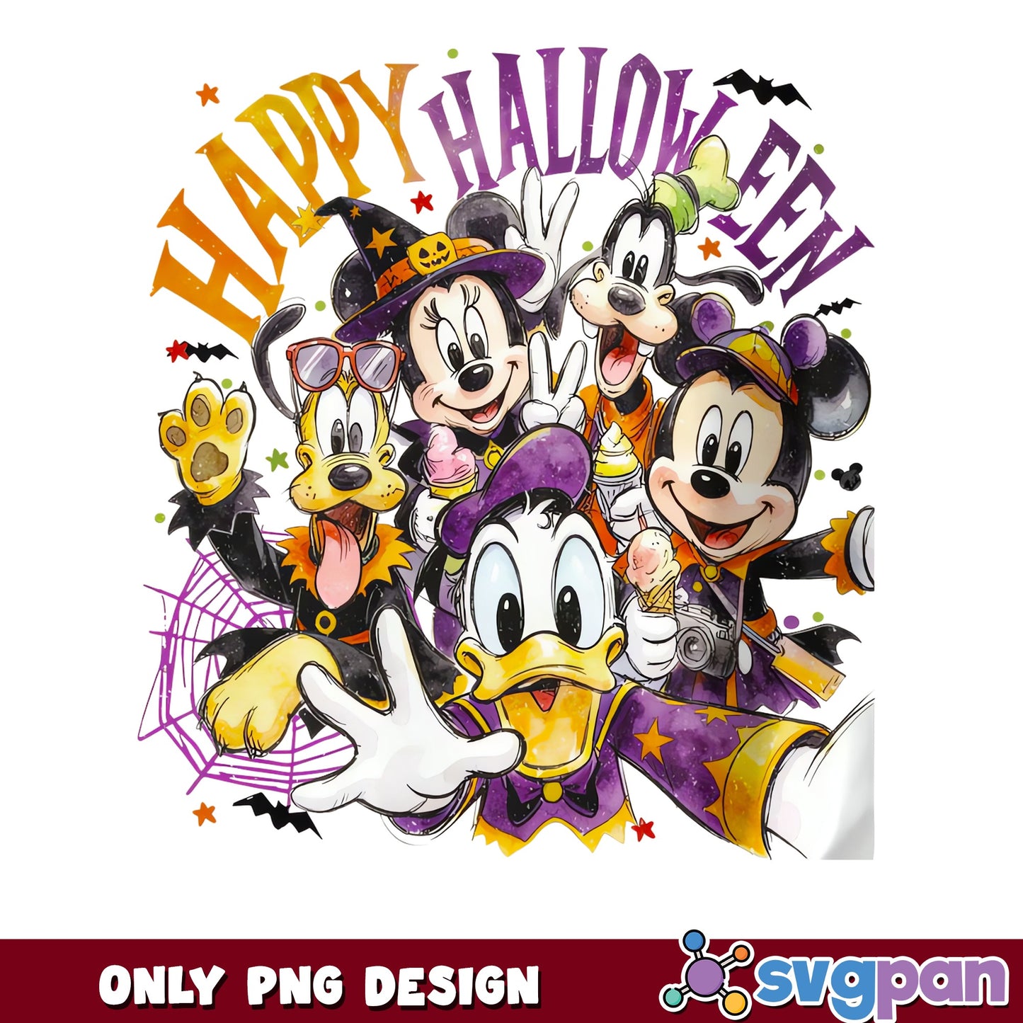 Mickey And Friends Happy Halloween PNG, Donald Goofy Pluto Minnie