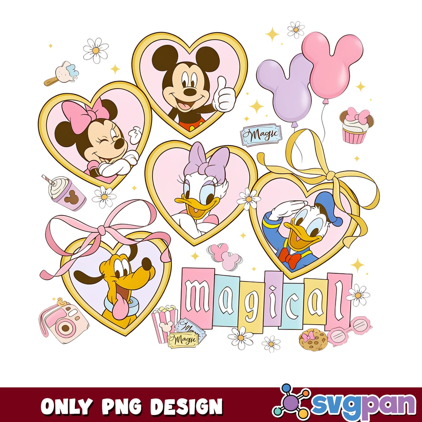 Mickey And Friends Magical PNG, Disney Characters Heart PNG, Disney PNG