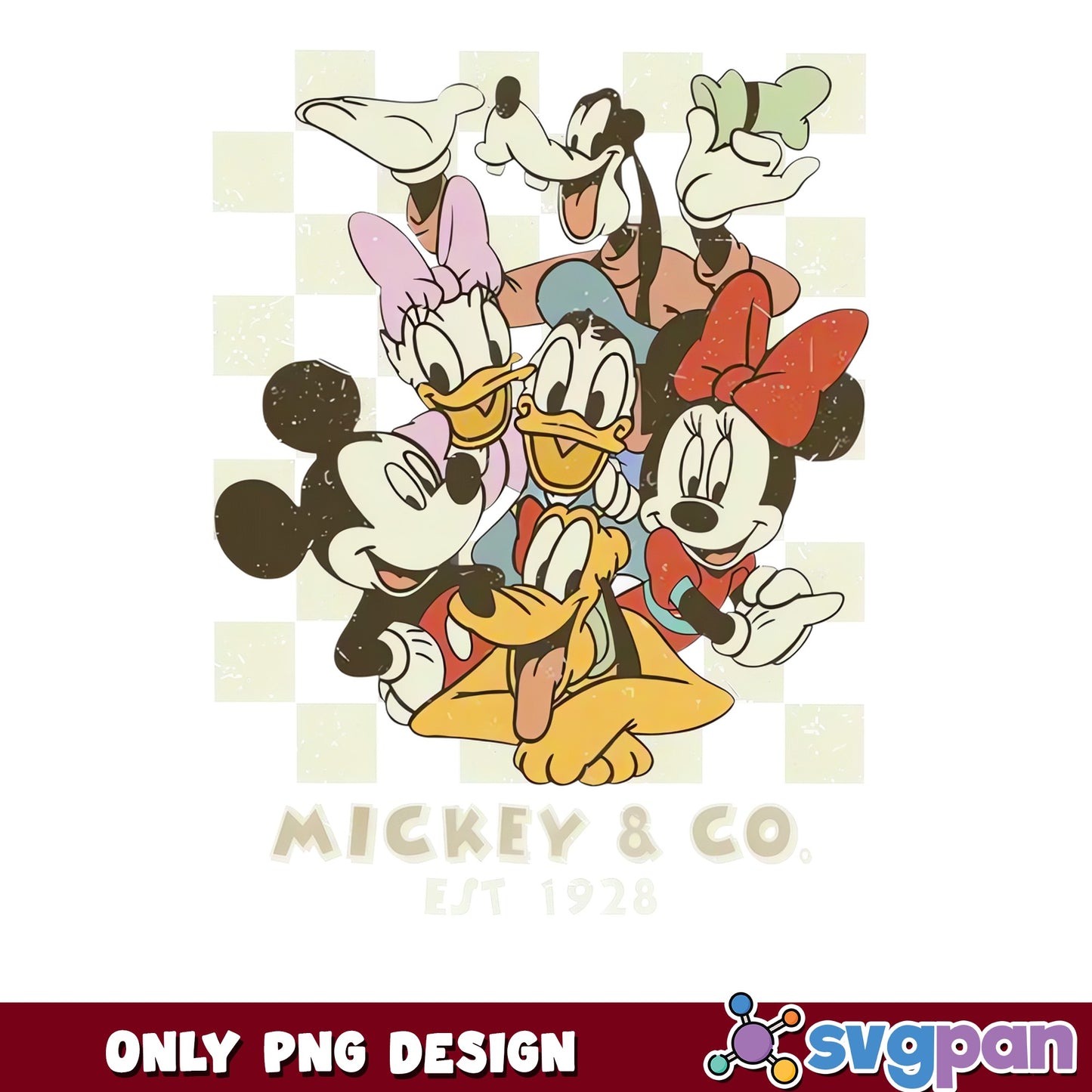 Mickey And Friends Retro PNG, Mickey Co Est 1928 PNG, Disney Characters PNG