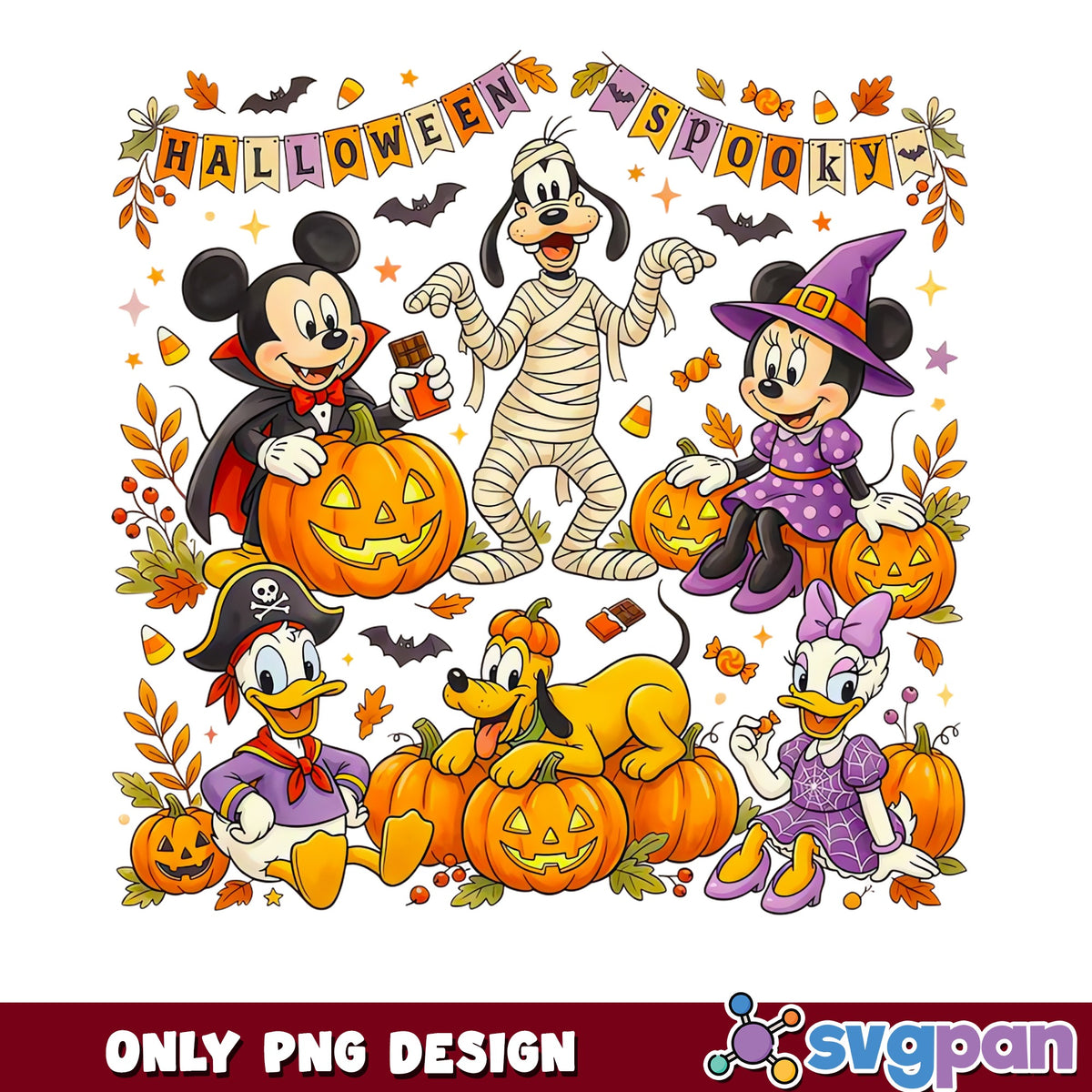Mickey And Friends Spooky Halloween PNG, Disney Pumpkin, Costume PNG
