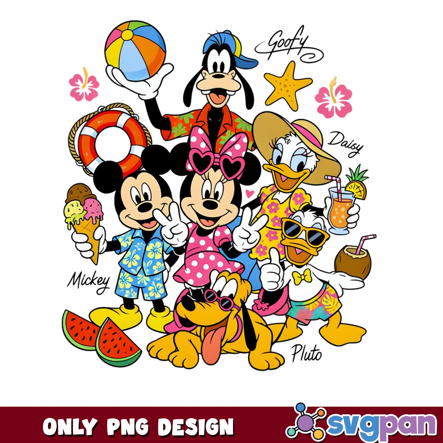 Mickey And Friends Summer Beach PNG, Disney Summer PNG, Mickey Mouse PNG