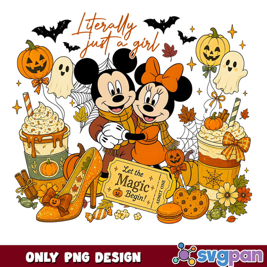 Mickey And Minnie Fall Pumpkin Spice PNG, Let The Magic Begin, Disney