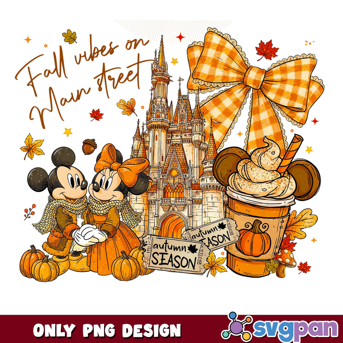 Mickey And Minnie Fall Vibes Main Street PNG, Autumn Pumpkin Disney