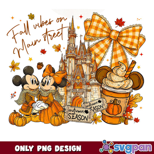 Mickey And Minnie Fall Vibes Main Street PNG, Autumn Pumpkin Disney