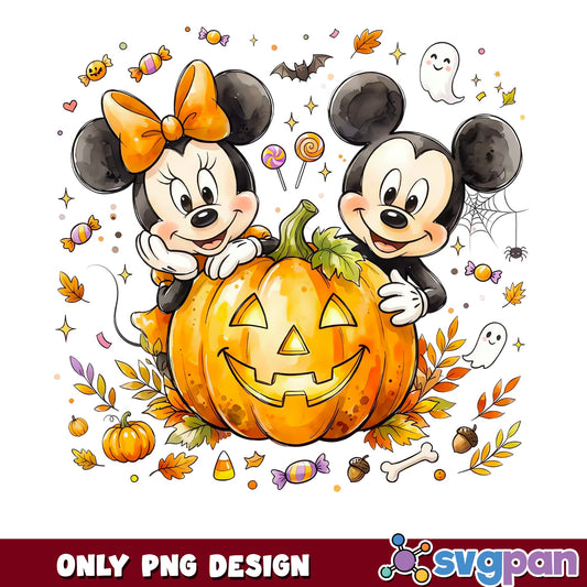 Mickey And Minnie Mouse Halloween Pumpkin PNG, Candy Ghost, Disney PNG