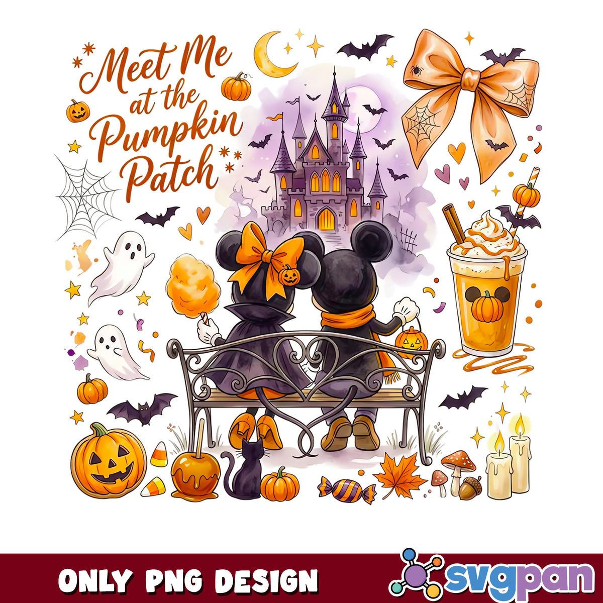 Mickey And Minnie Pumpkin Patch Halloween PNG, Disney Castle, Spooky