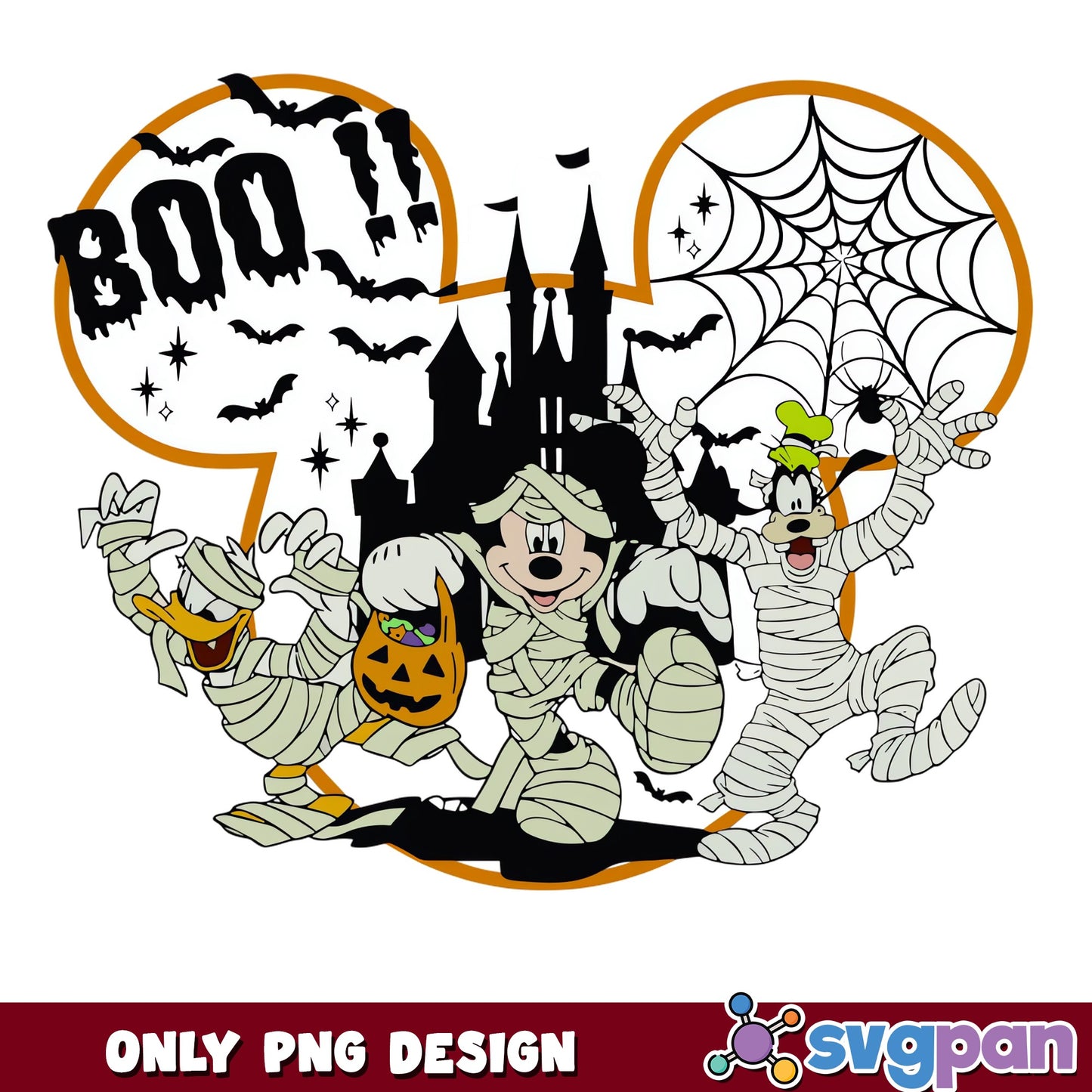 Mickey Donald Goofy Mummy Disney Halloween Boo PNG, Castle Bats, PNG