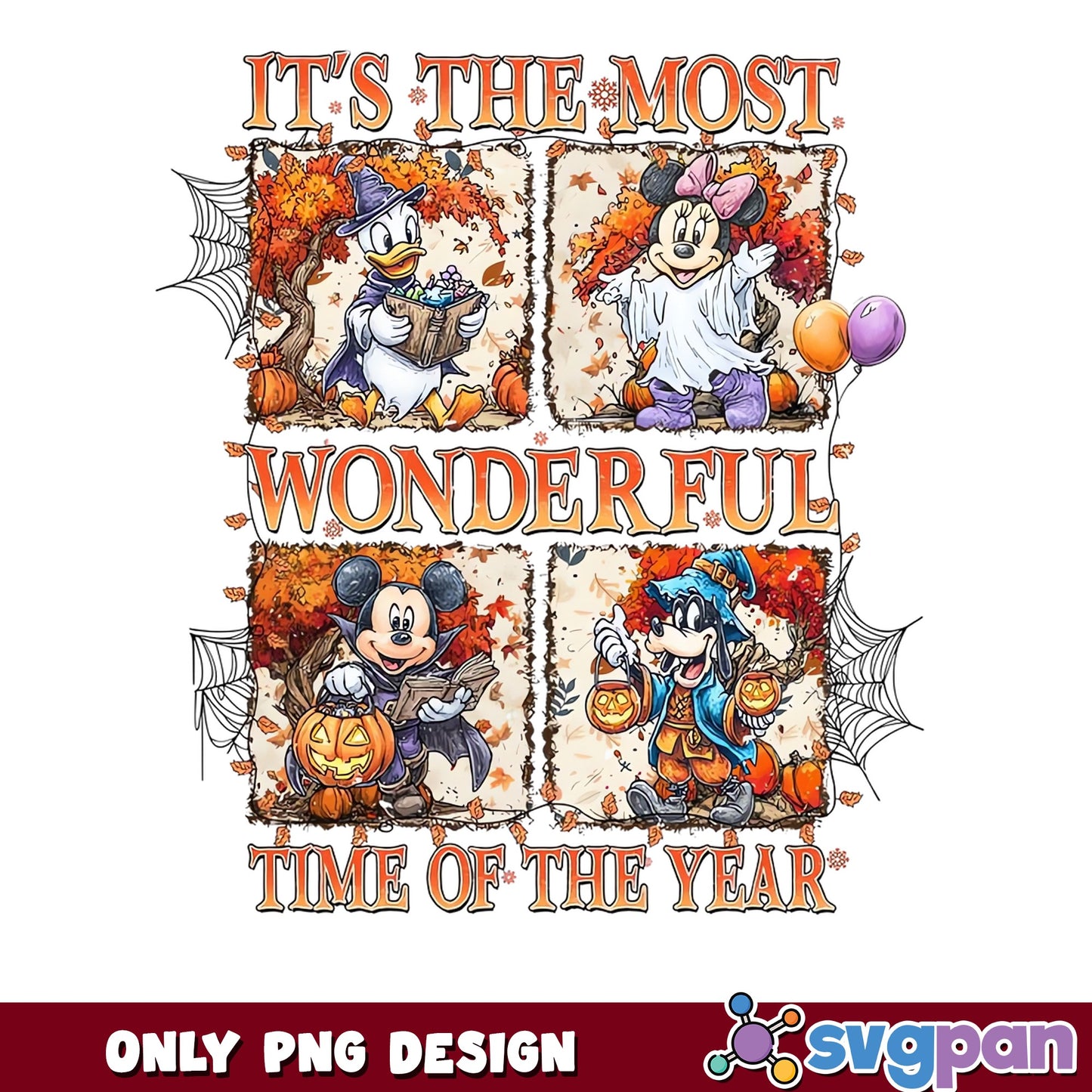 Mickey Donald Minnie Goofy Halloween Wonderful Time PNG, Disney, PNG