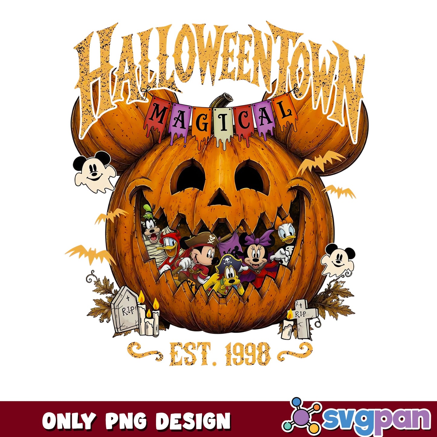 Mickey Friends Halloweentown Magical Pumpkin Est 1998 PNG, Disney, PNG