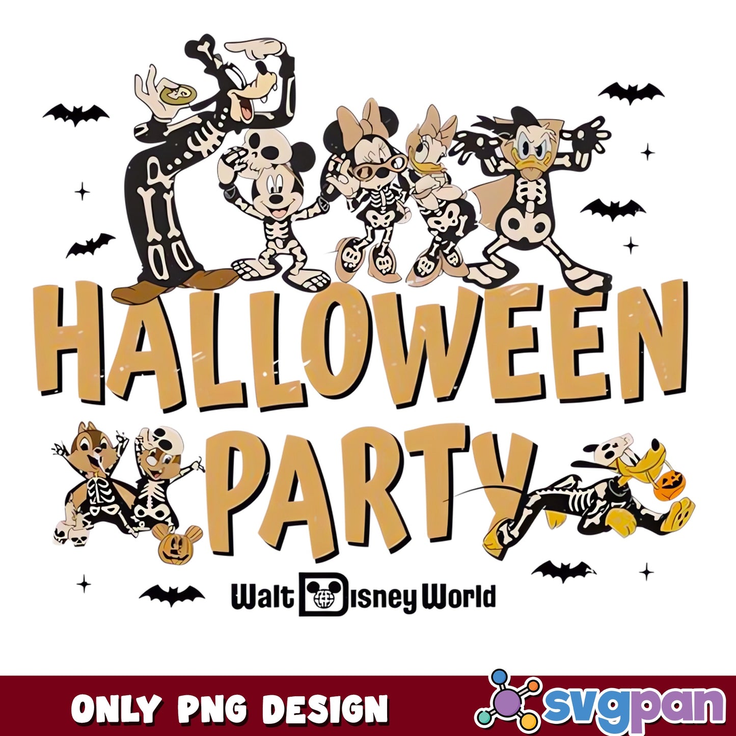 Mickey Friends Skeleton Halloween Party PNG, Walt Disney World, PNG