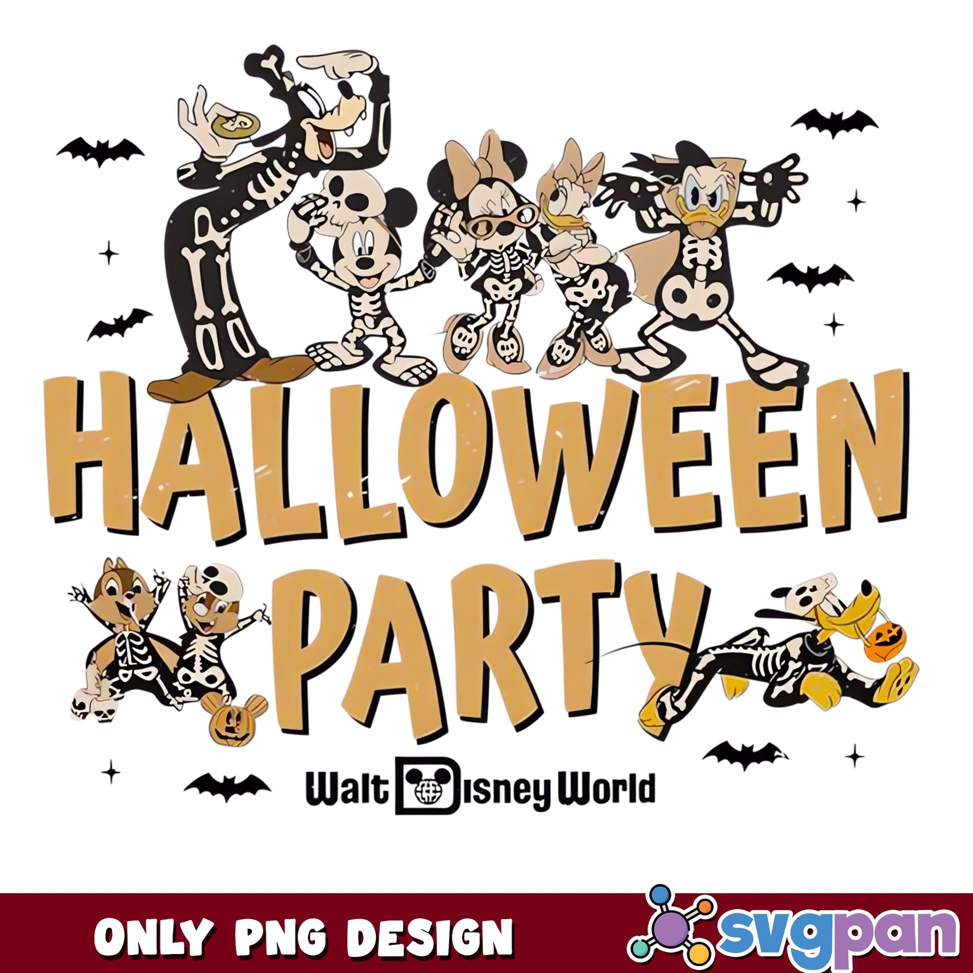 Mickey Friends Skeleton Halloween Party PNG, Walt Disney World, PNG