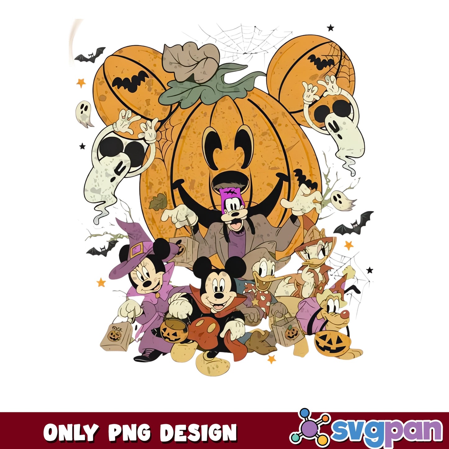 Mickey Halloween Pumpkin PNG, Disney Friends Trick Or Treat PNG, Retro PNG