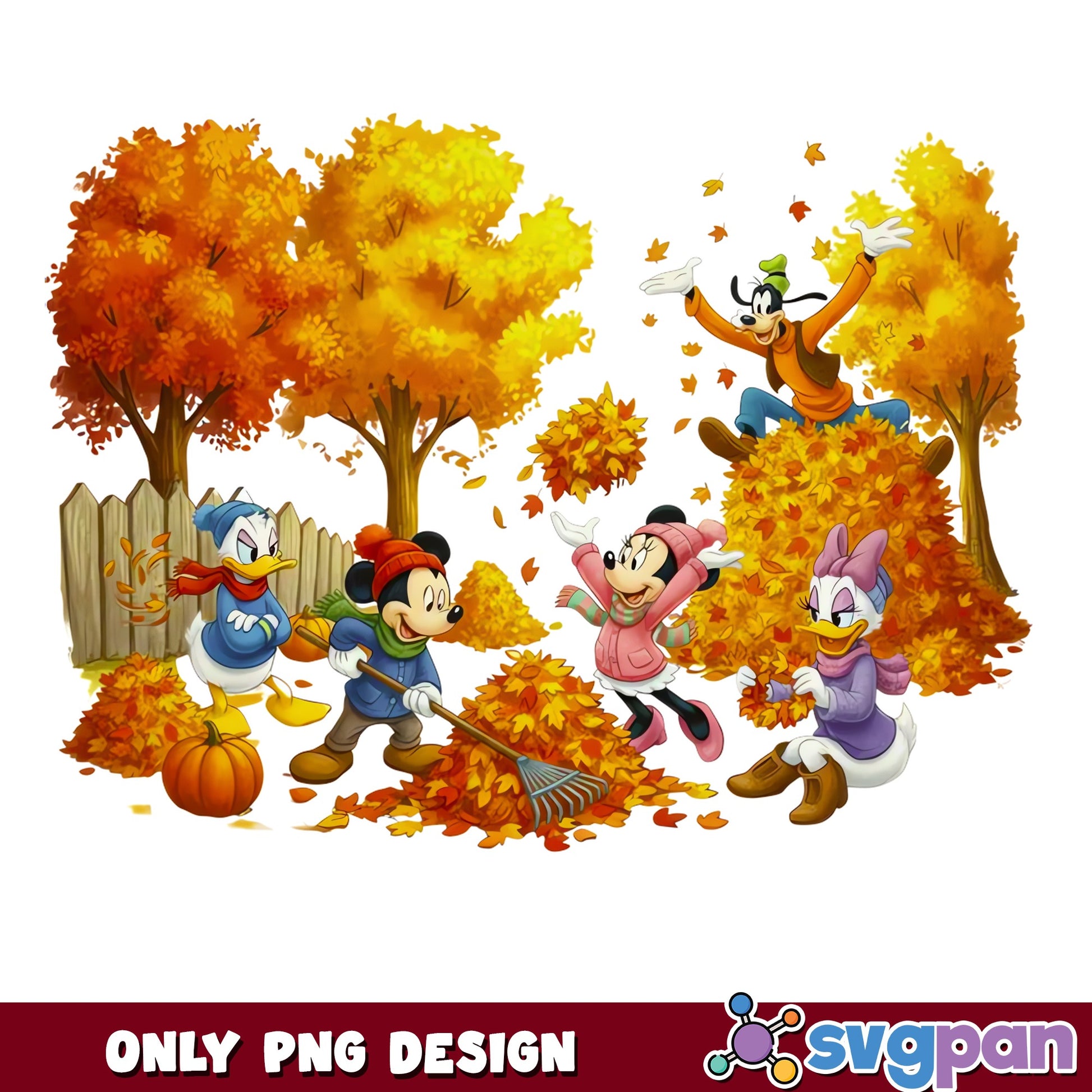 Mickey Minnie Donald Goofy Fall Autumn Leaves PNG, Pumpkin Disney, PNG
