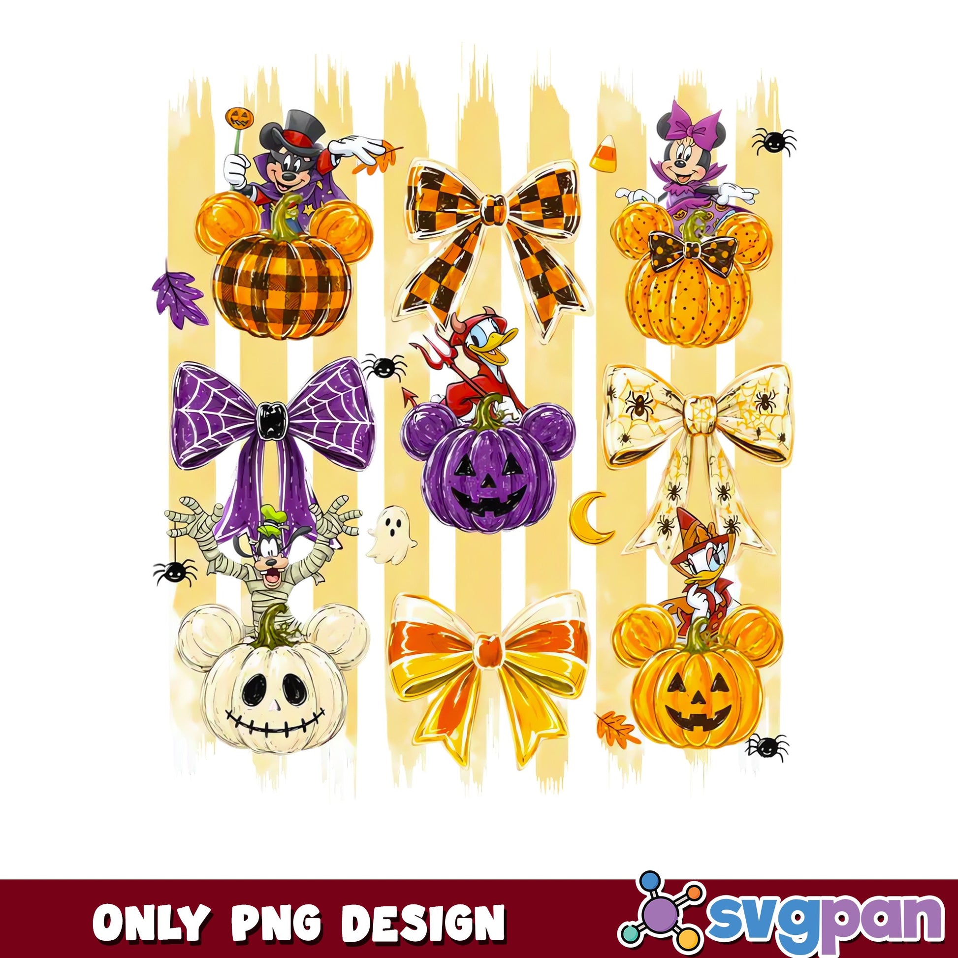 Mickey Minnie Donald Goofy Halloween Coquette Bows PNG, Pumpkin, PNG