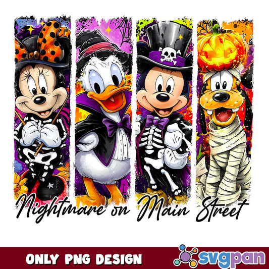 Mickey Minnie Donald Goofy Nightmare Main Street PNG, Halloween Disney