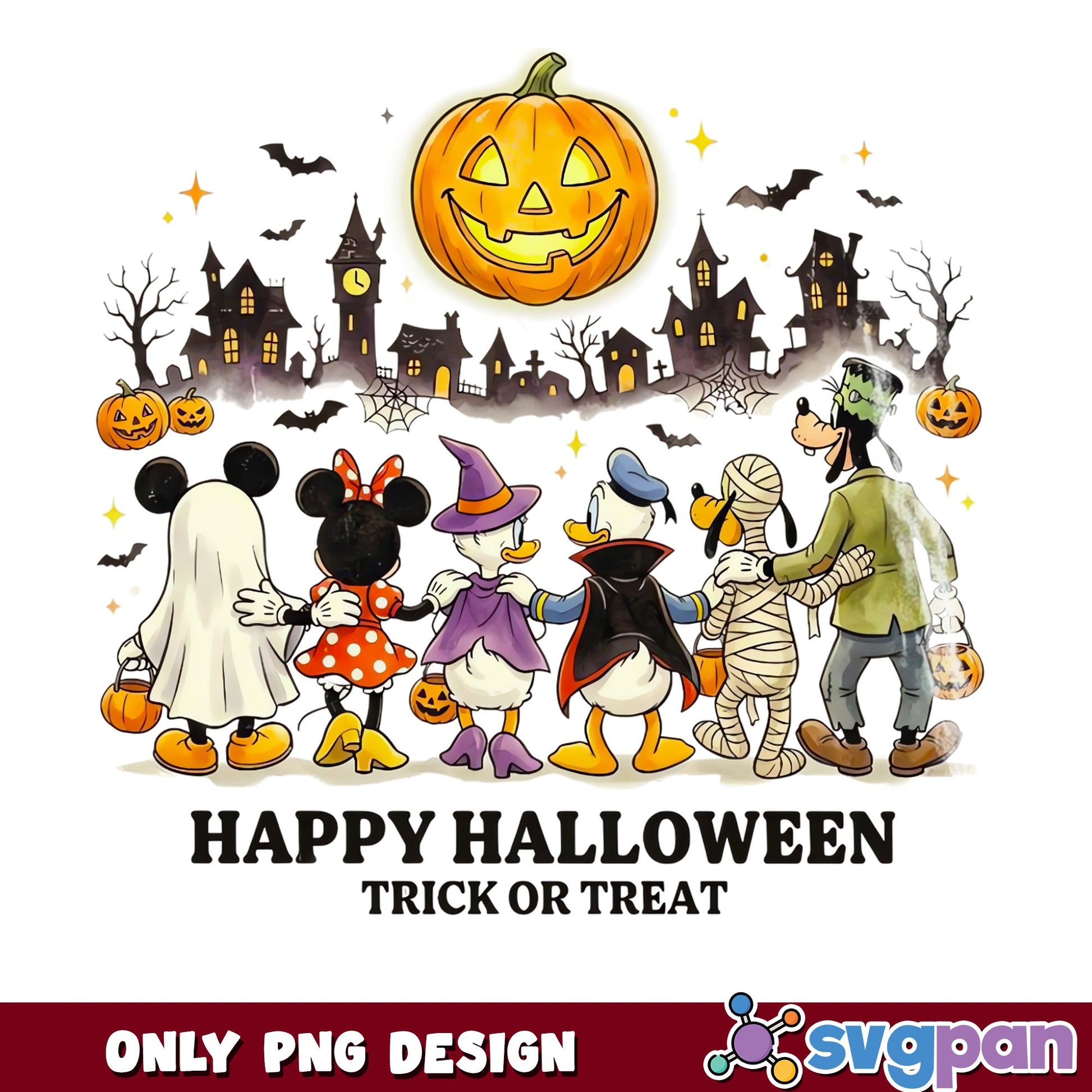 Mickey Minnie Donald Goofy Trick Or Treat Halloween PNG, Disney, PNG