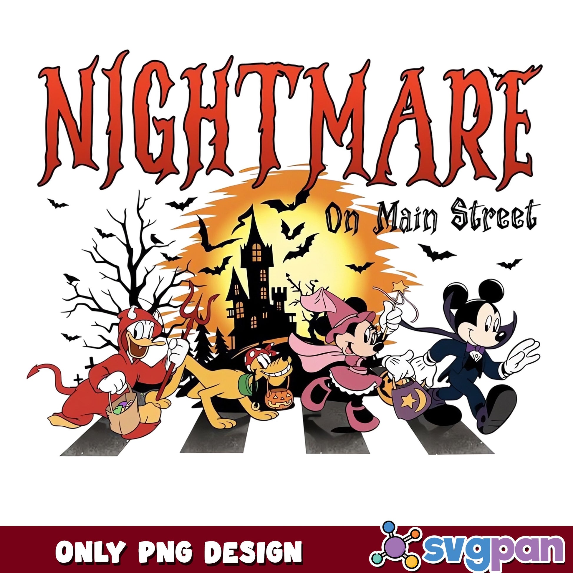 Mickey Minnie Donald Pluto Nightmare Main Street PNG, Halloween, PNG