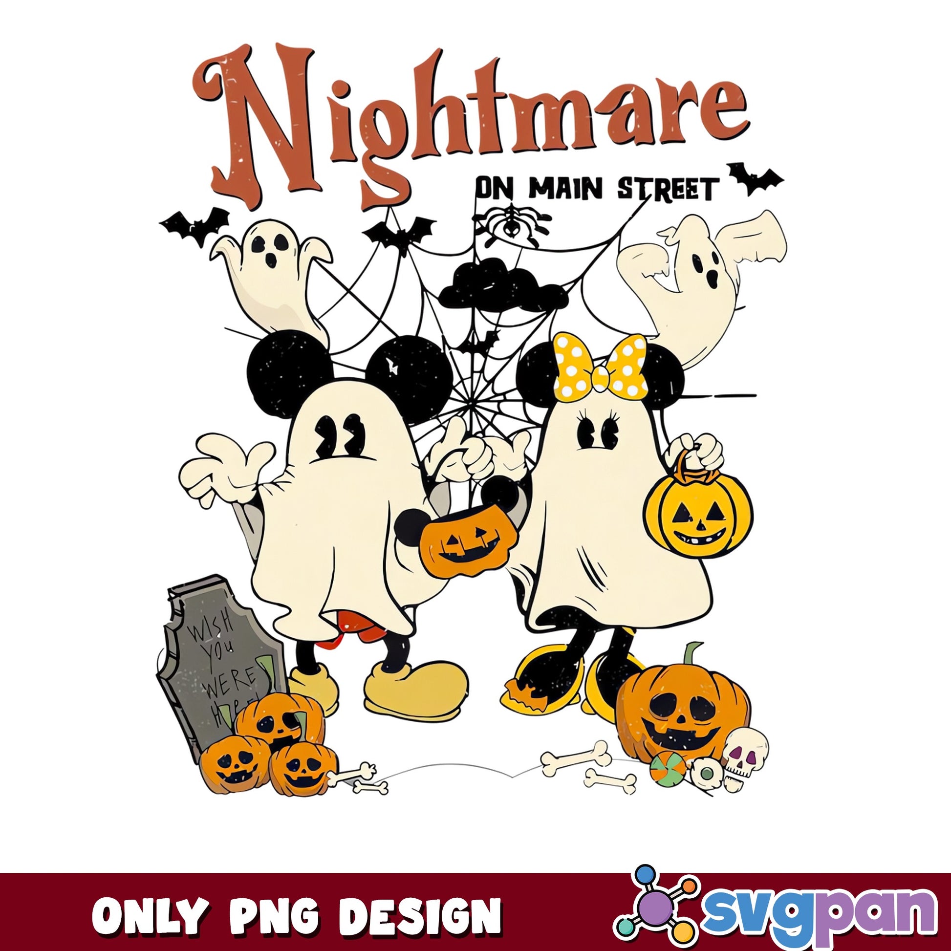 Mickey Minnie Ghost Nightmare Main Street Pumpkin PNG, Halloween, PNG
