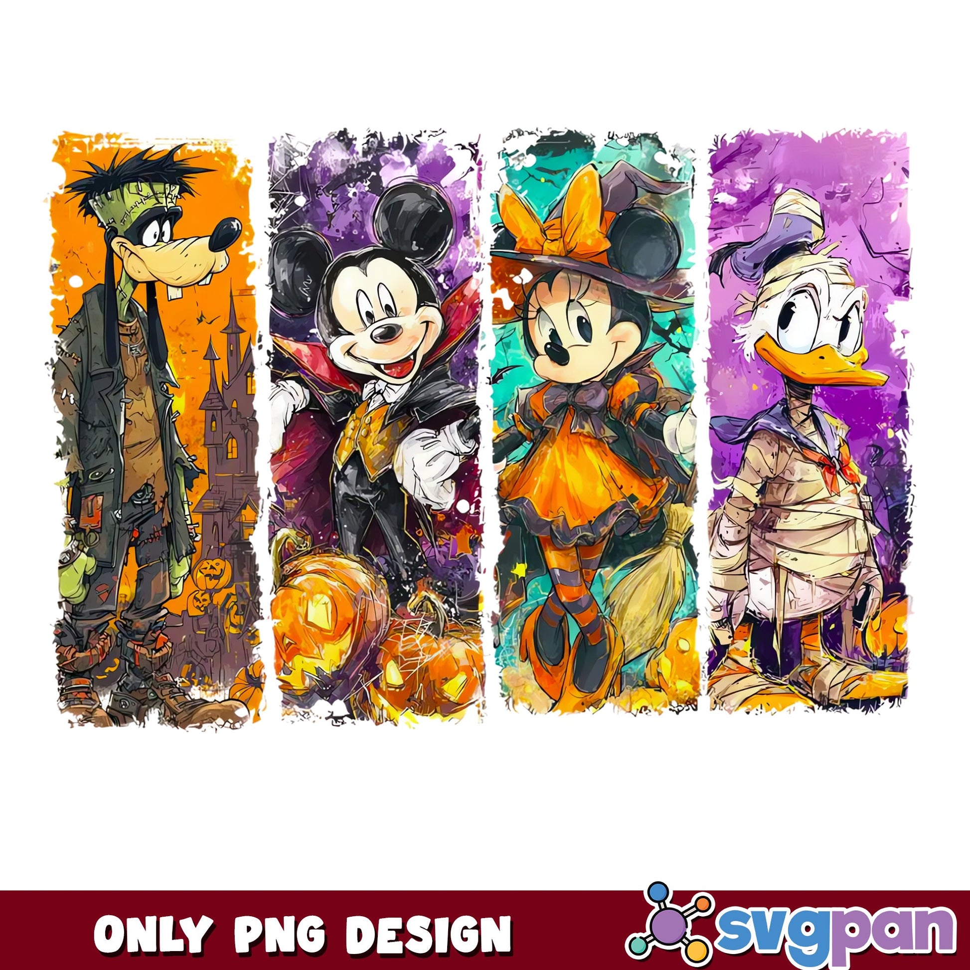 Mickey Minnie Goofy Donald Halloween Costume Panels PNG, Disney, PNG