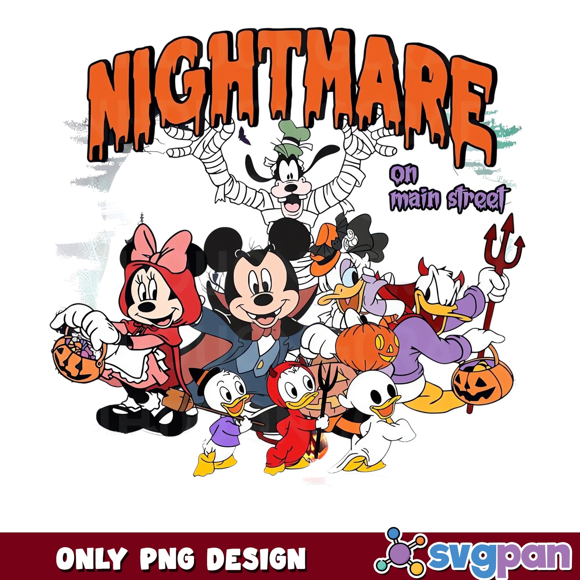 Mickey Minnie Goofy Nightmare Main Street Halloween PNG, Disney, PNG