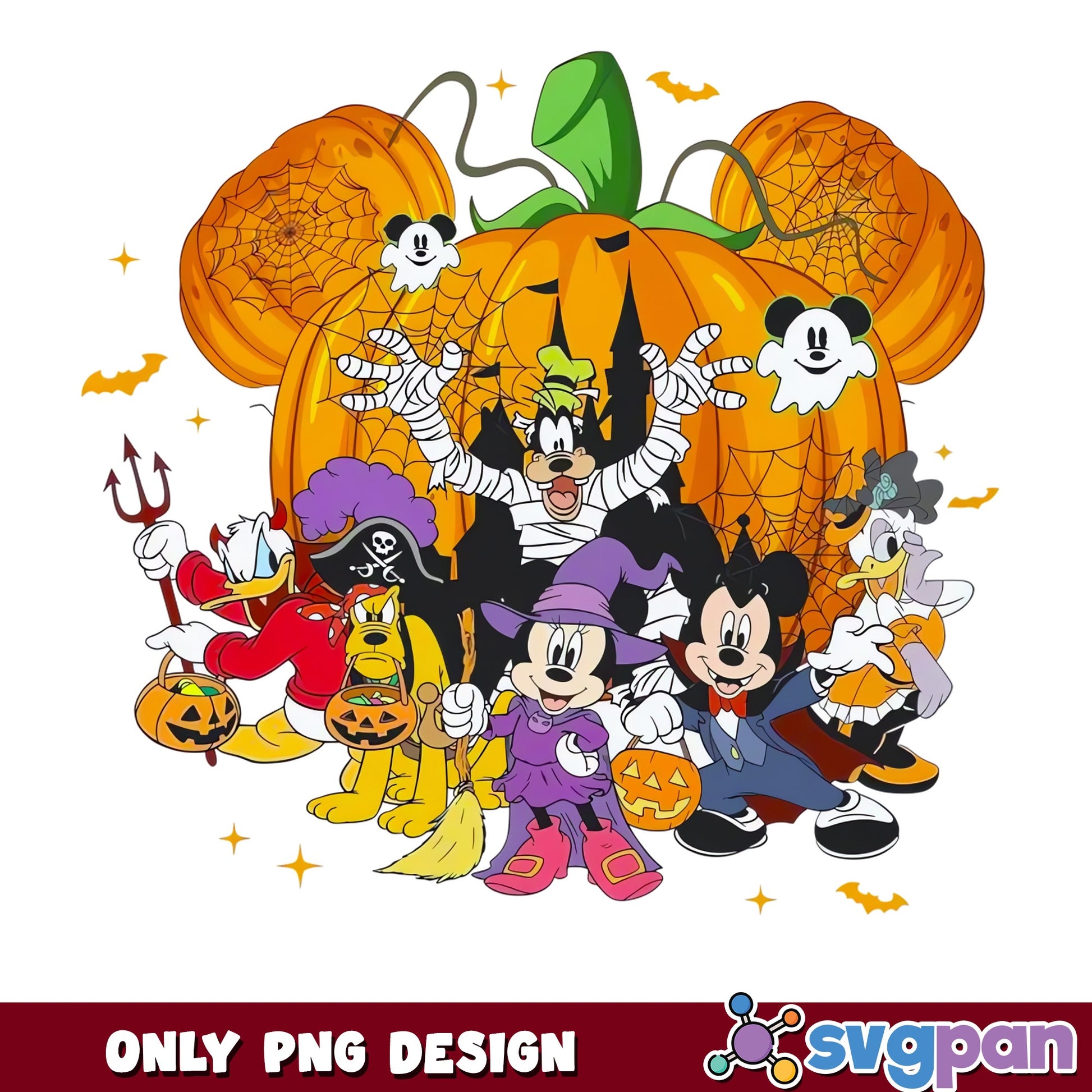 Mickey Minnie Goofy Pluto Donald Vampire Halloween PNG, Pumpkin, PNG