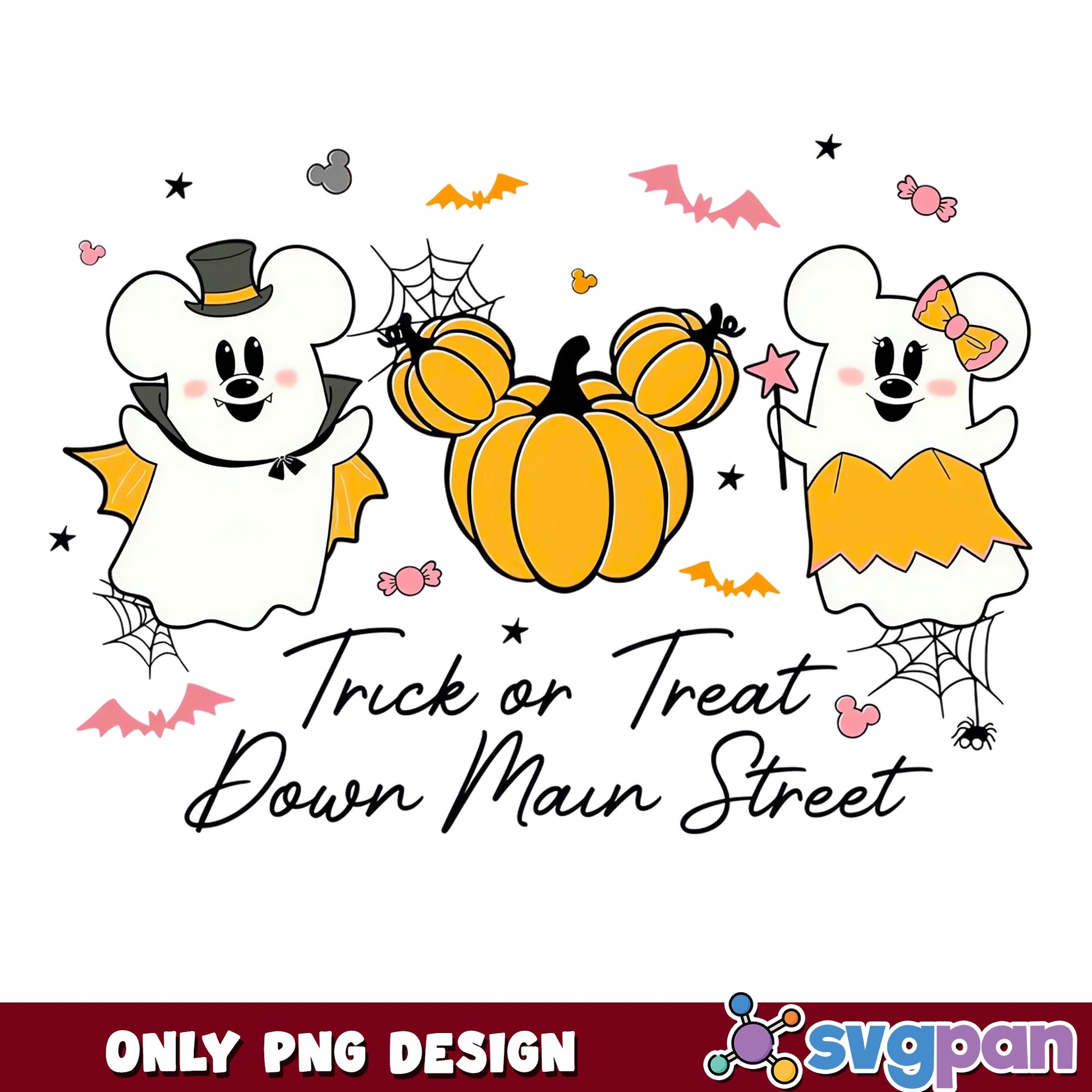Mickey Minnie Halloween Ghost Trick Or Treat PNG, Disney PNG, Halloween PNG