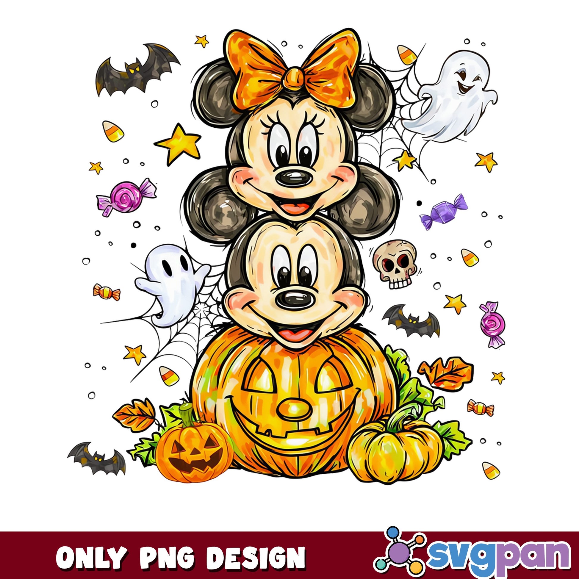 Mickey Minnie Mouse Halloween PNG, Disney Halloween PNG, Pumpkin PNG