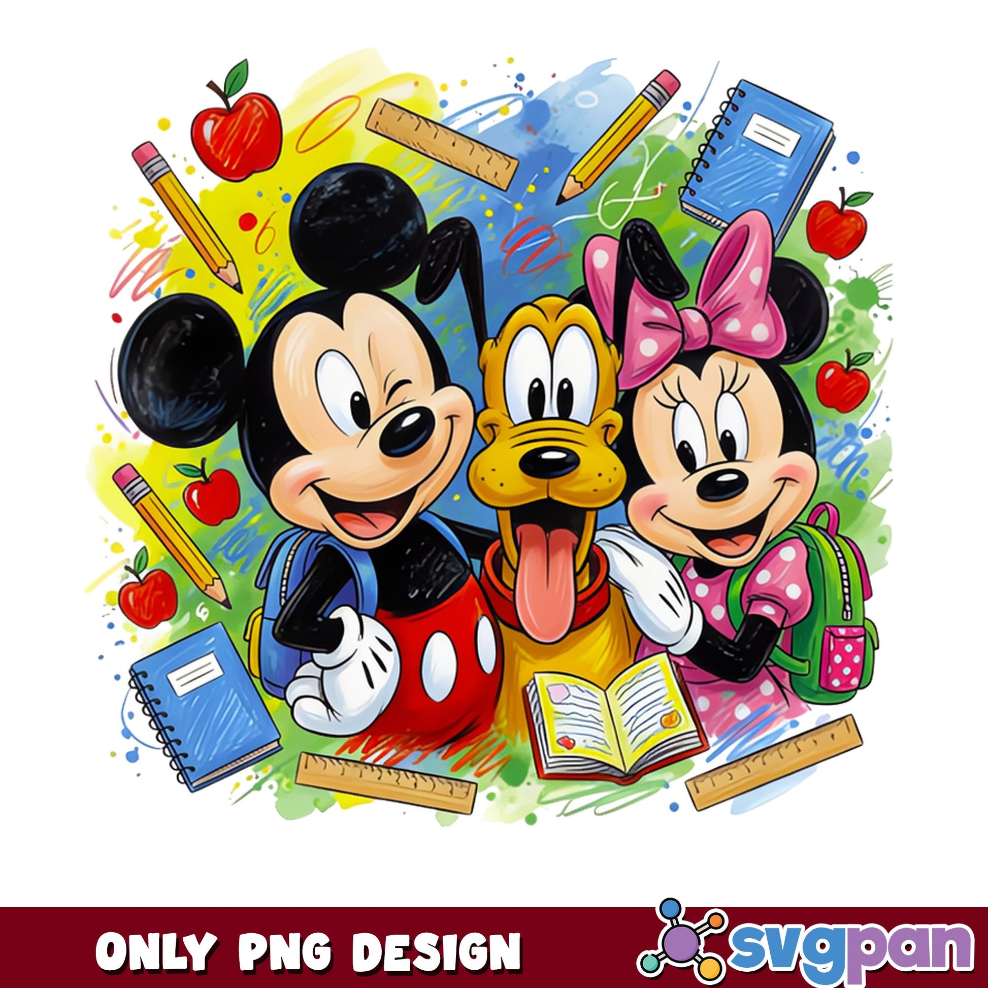 Mickey Minnie Pluto Back To School PNG, Disney PNG, Kids PNG