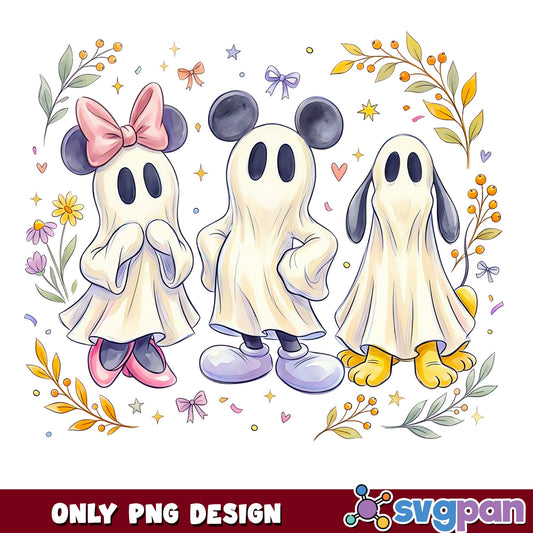 Mickey Minnie Pluto Ghost Halloween PNG, Disney Spooky, Horror PNG