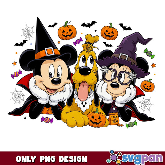 Mickey Minnie Pluto Halloween PNG, Disney Halloween PNG, Trick Or Treat PNG