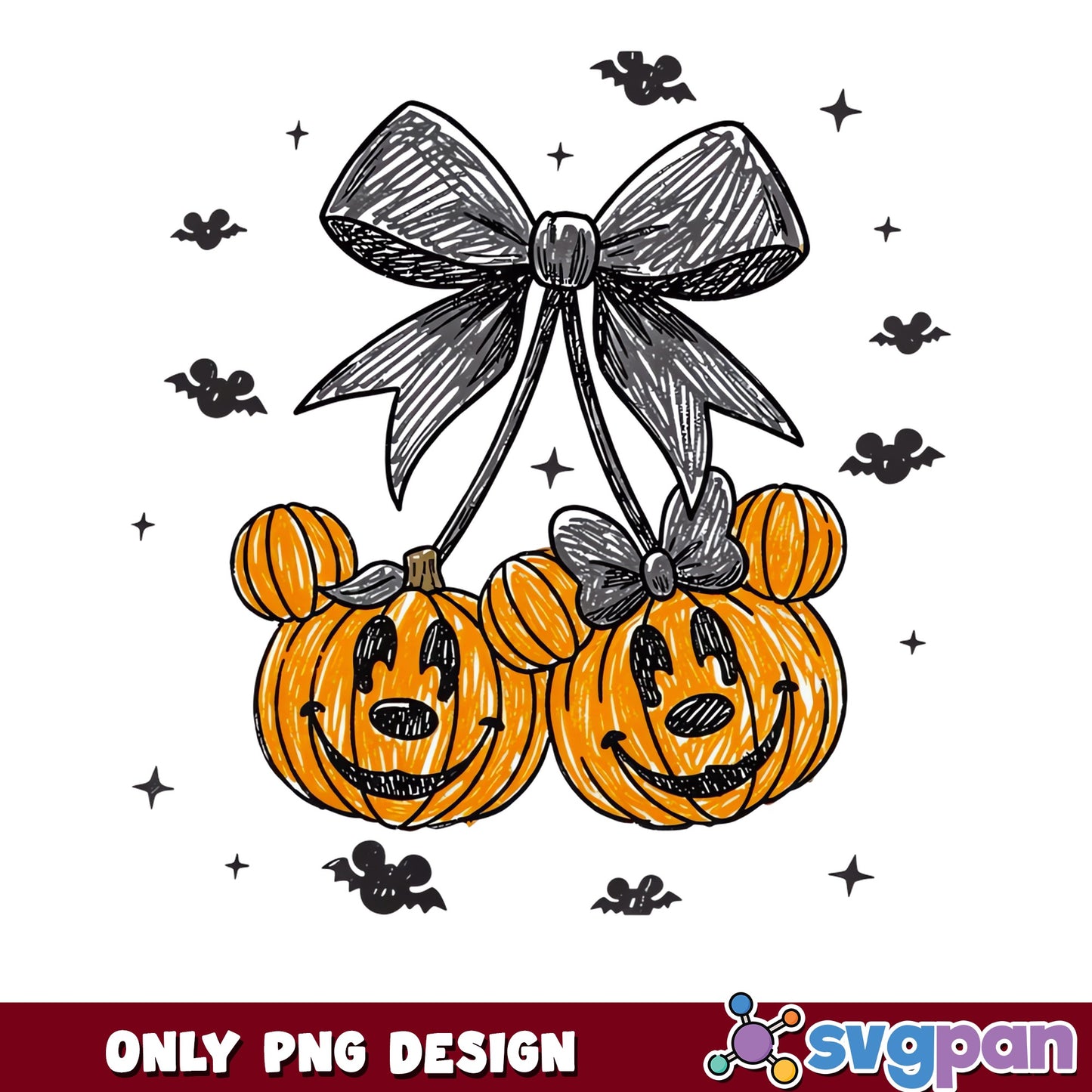 Mickey Minnie Pumpkin Cherry Bow Halloween PNG, Disney Bats, PNG