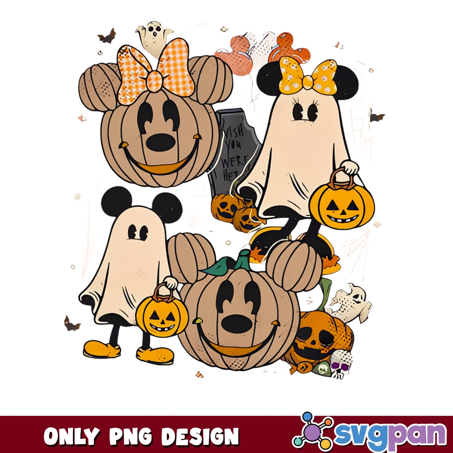 Mickey Minnie Pumpkin Ghost PNG, Halloween Disney PNG, Spooky Retro PNG