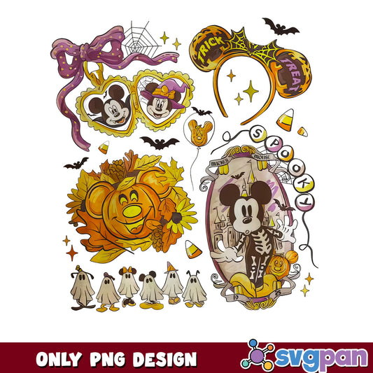 Mickey Minnie Skeleton Ghost Trick Or Treat Halloween PNG, Spooky, PNG