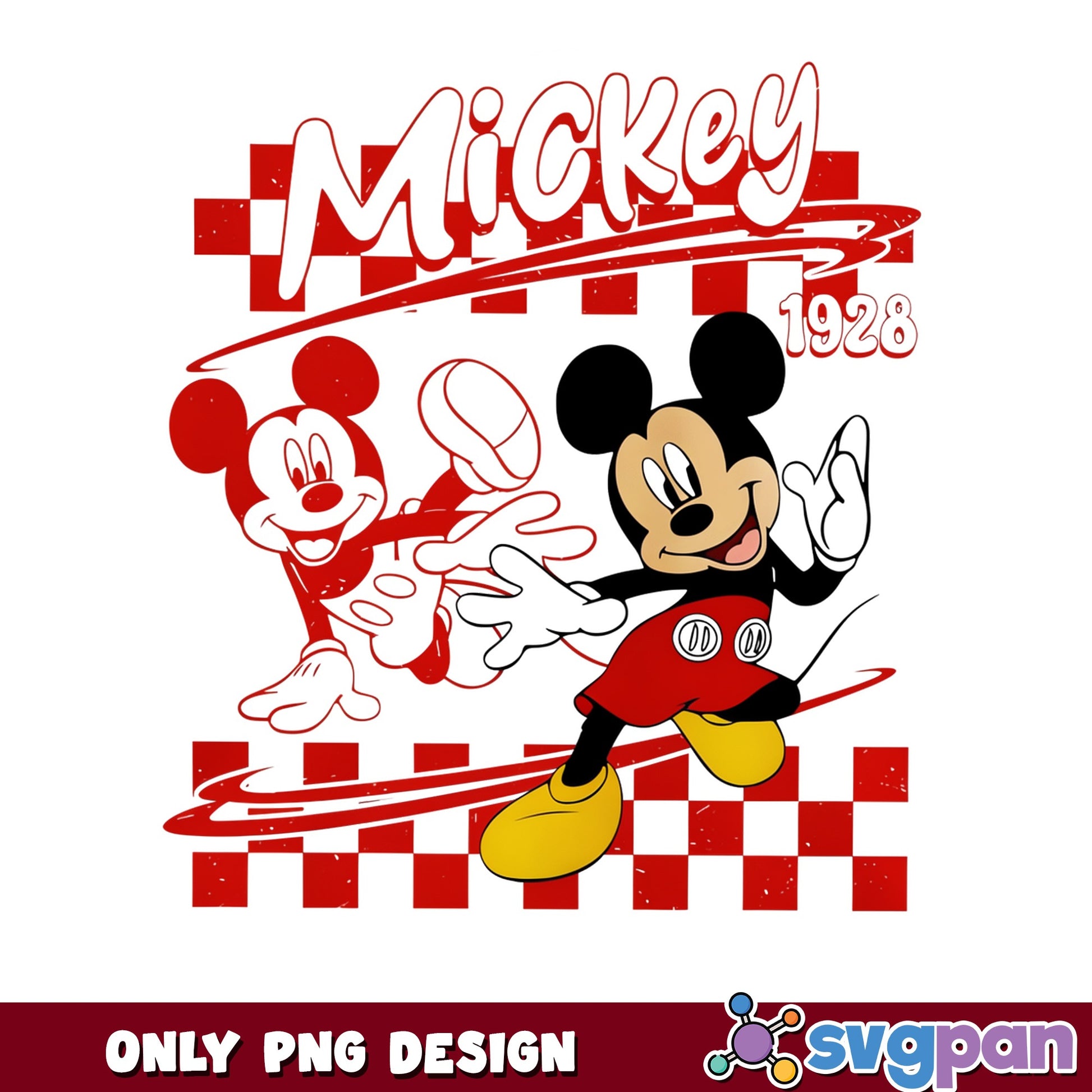 Mickey Mouse 1928 Retro Checkered PNG, Disney PNG, Mickey PNG
