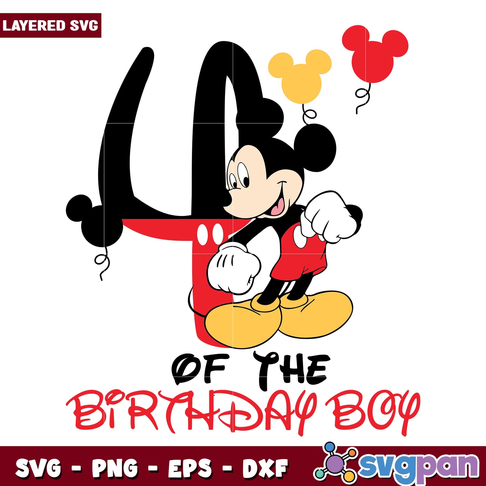 Mickey Mouse 4th of the birthday boy svg, Disney characters svg, Digital Download
