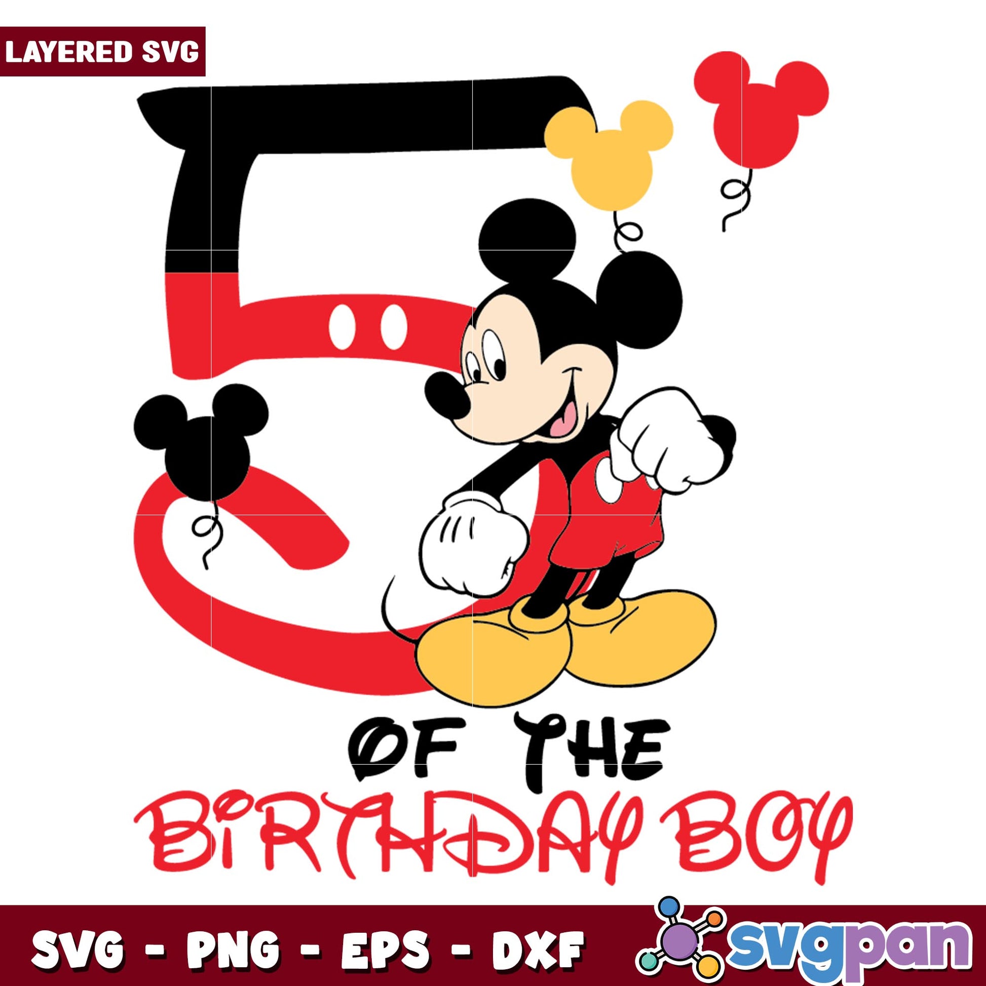 Mickey Mouse 5th of the birthday boy svg, Disney characters svg, Digital Download