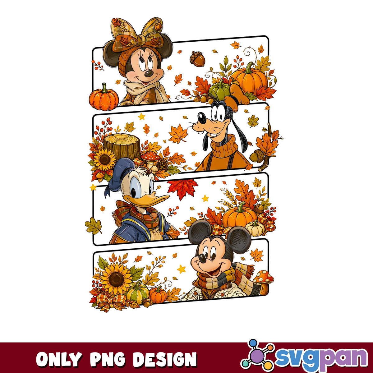 Mickey Mouse And Friends Fall PNG, Minnie Goofy Donald Autumn, Disney