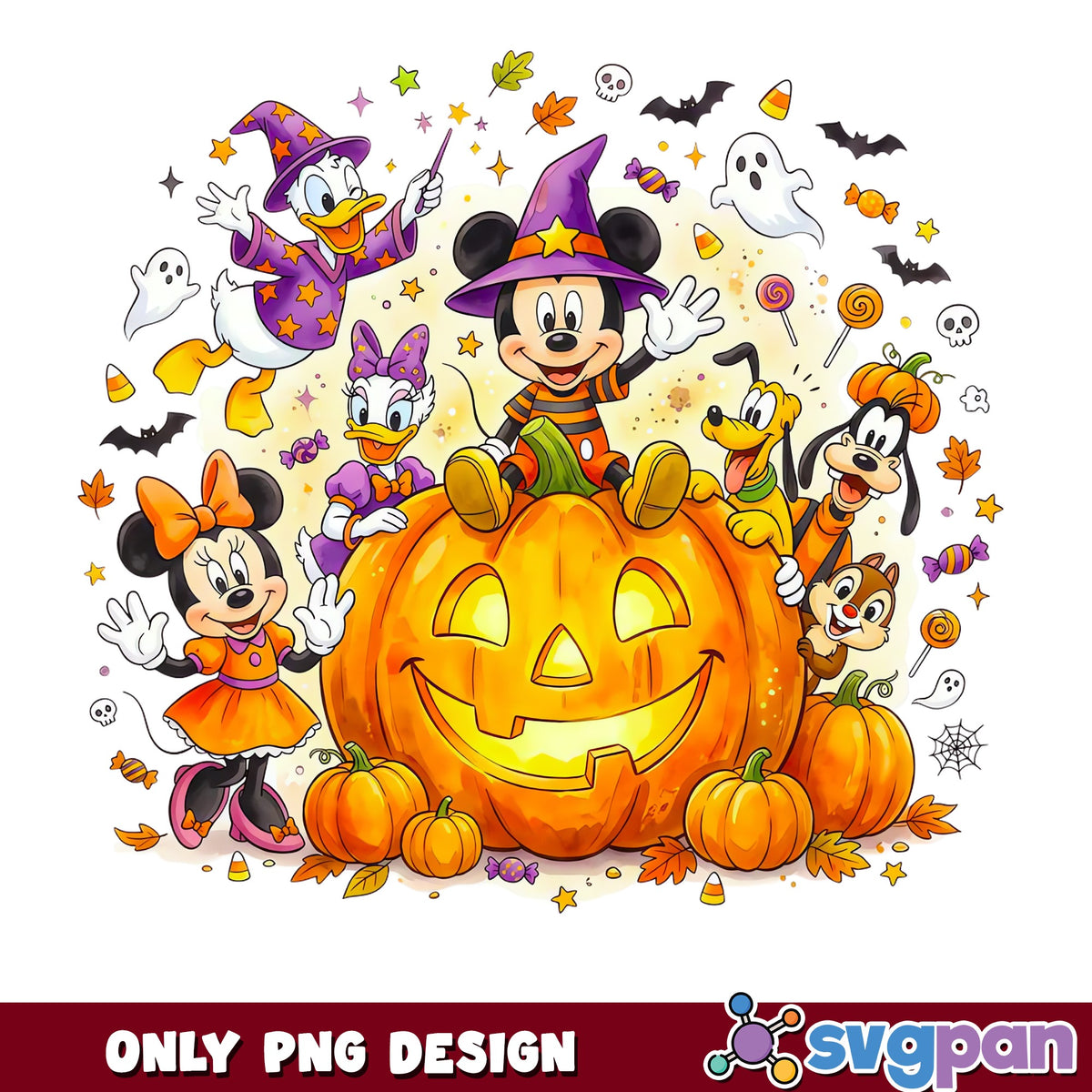 Mickey Mouse And Friends Halloween Pumpkin PNG, Disney Trick Or Treat