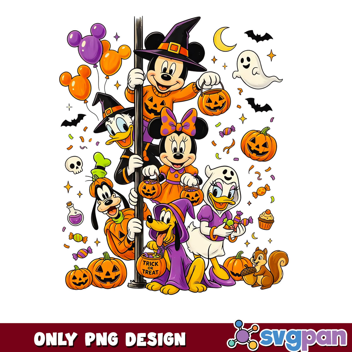 Mickey Mouse And Friends Halloween Trick Or Treat PNG, Disney Spooky