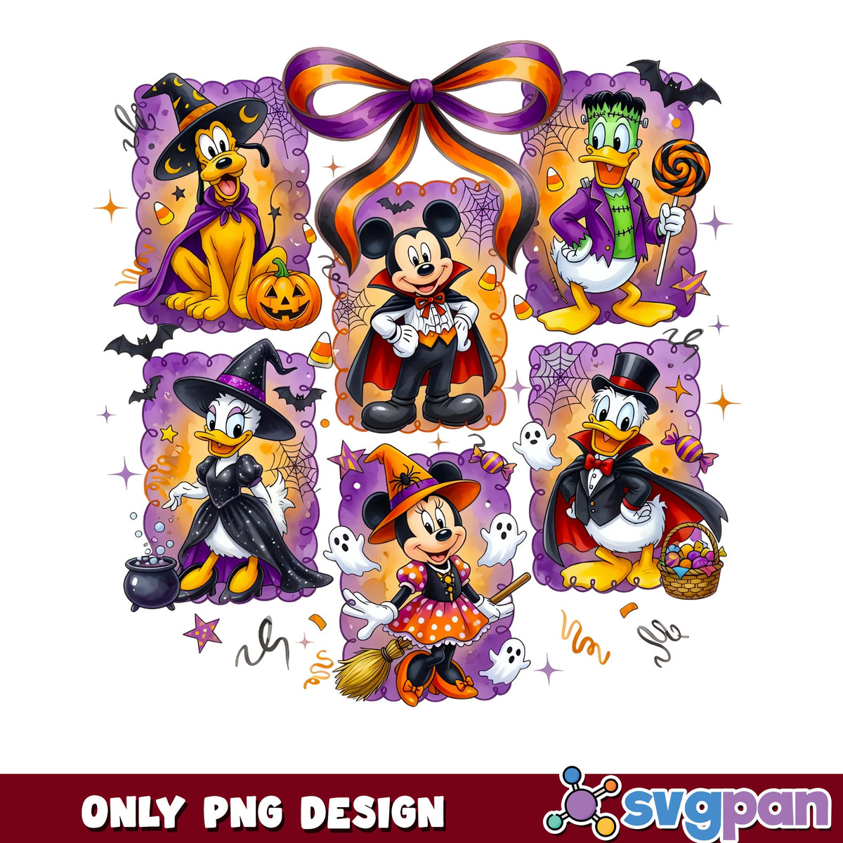 Mickey Mouse And Friends Halloween Vampire PNG, Disney Bow, Spooky PNG