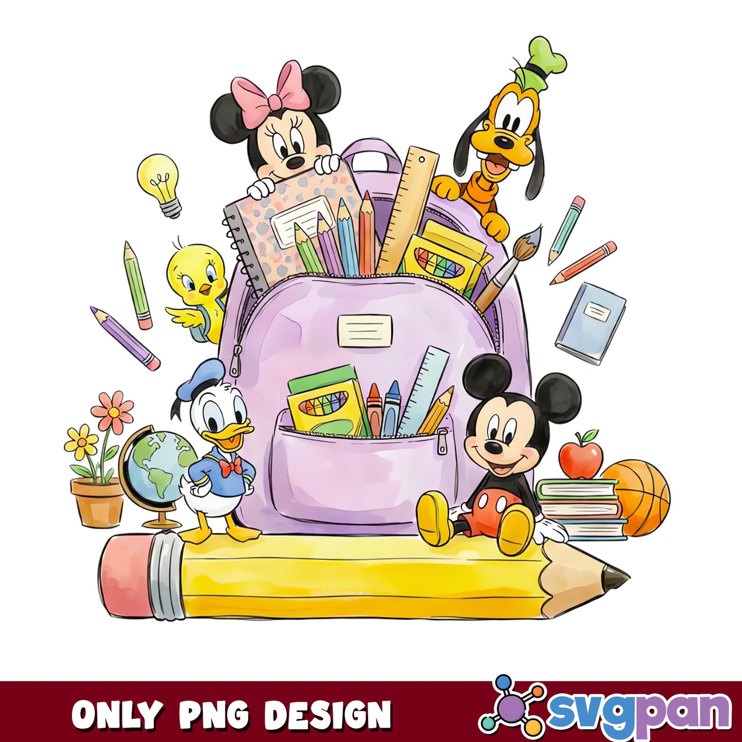 Mickey Mouse Back To School PNG, Disney Friends PNG, First Day Of School PNG